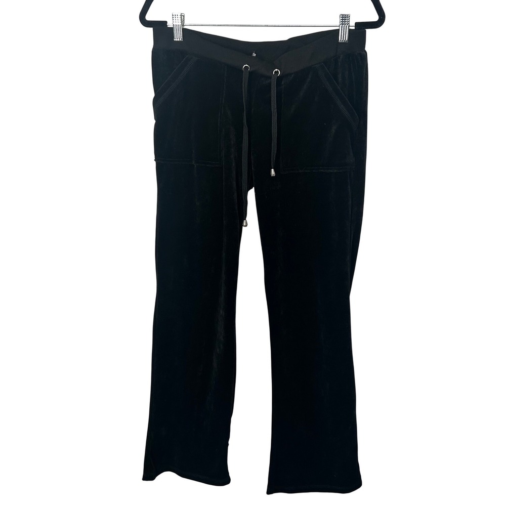 Bongo Black Velour Pants Elastic Waist Drawstring Bootcut Leg Women's Size XL